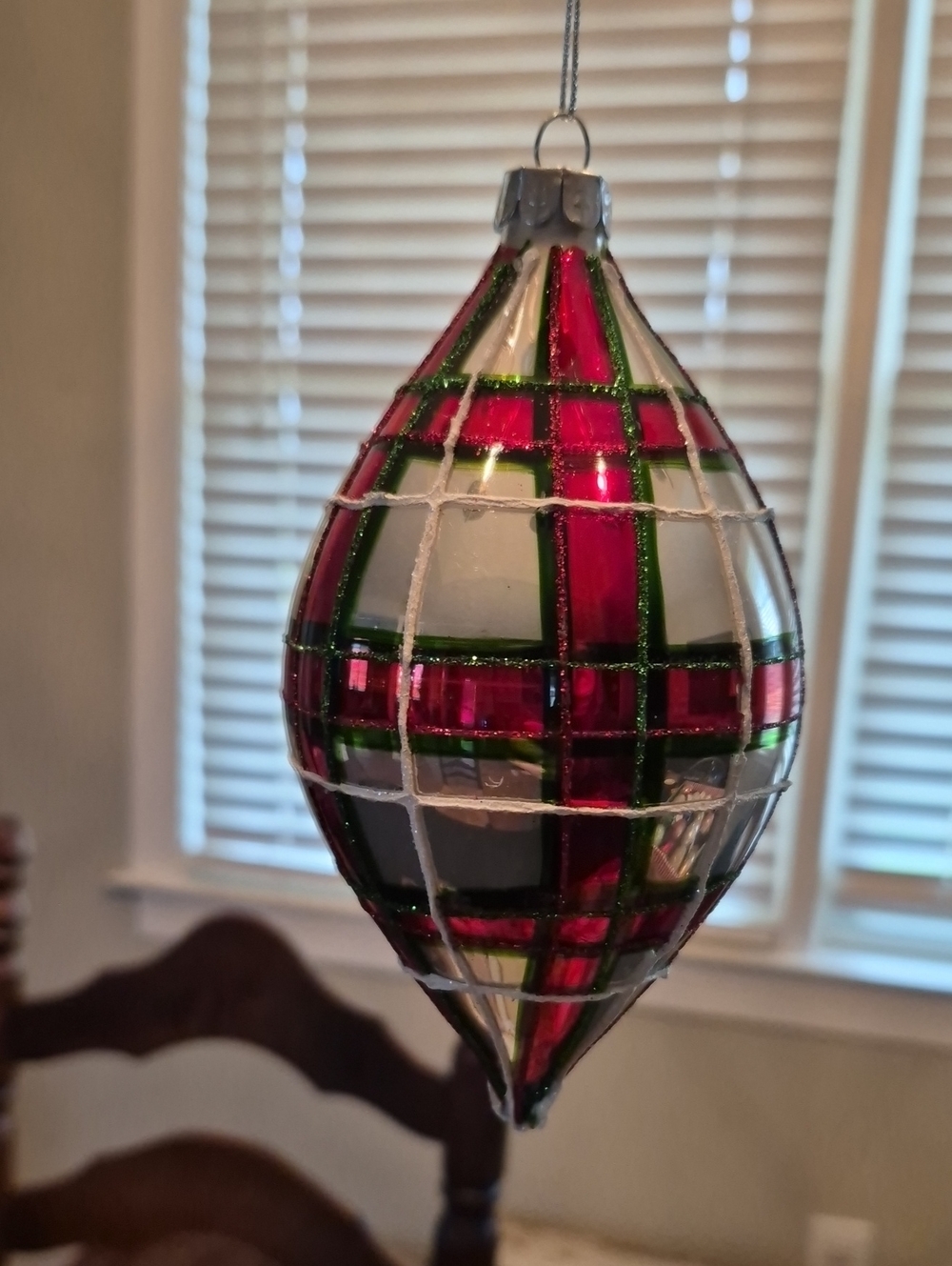 Mark Roberts Red, Green and White Plaid Teardrop Ornament